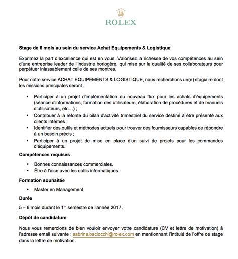 Lettre de motivation pour postuler chez Rolex .